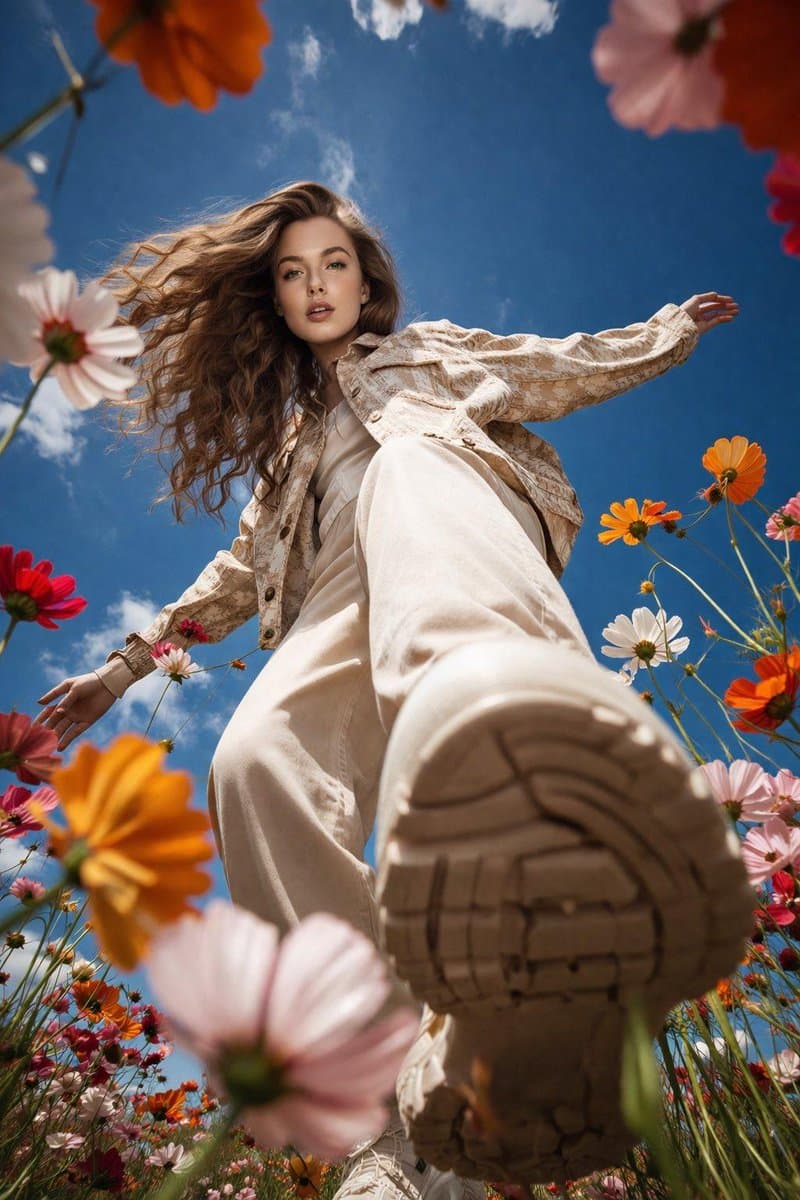 Low-Angle Flower Meadow Stride - AI image template preview