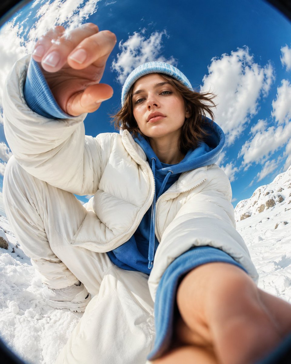 Fisheye Snow Streetwear Portrait - AI image template preview