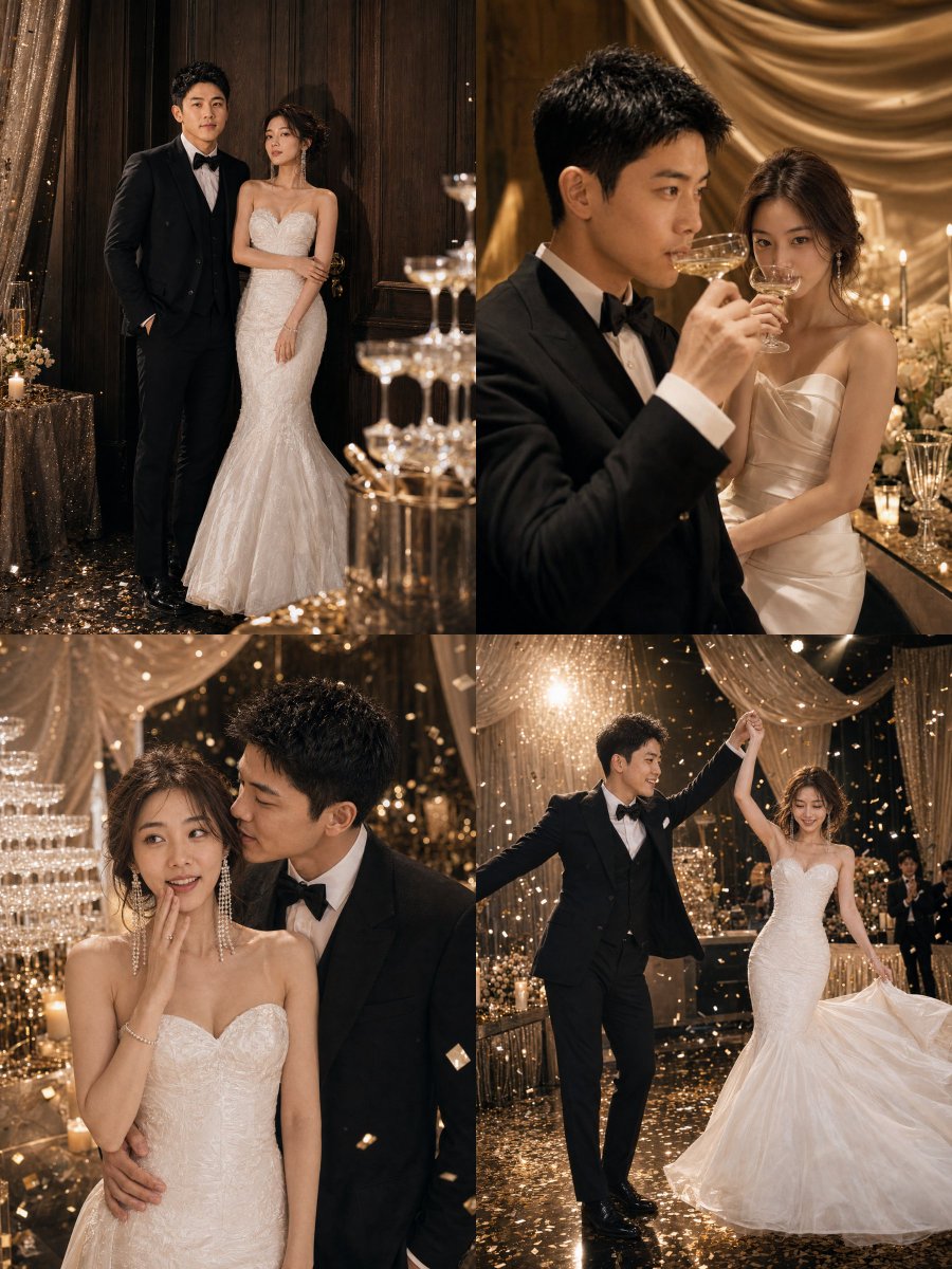 Luxury Midnight Party Wedding Editorial - AI image template preview