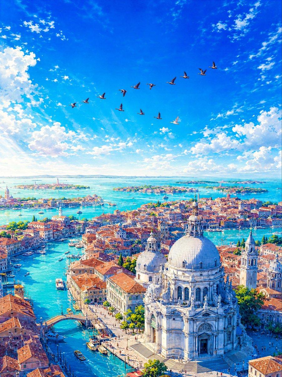 Aerial Lagoon Scenery with Geese - AI image template preview