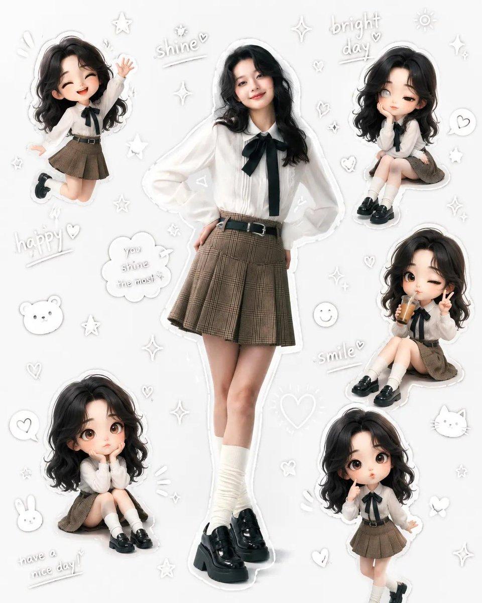 Kawaii School Girl Aesthetic Collage - AI image template preview