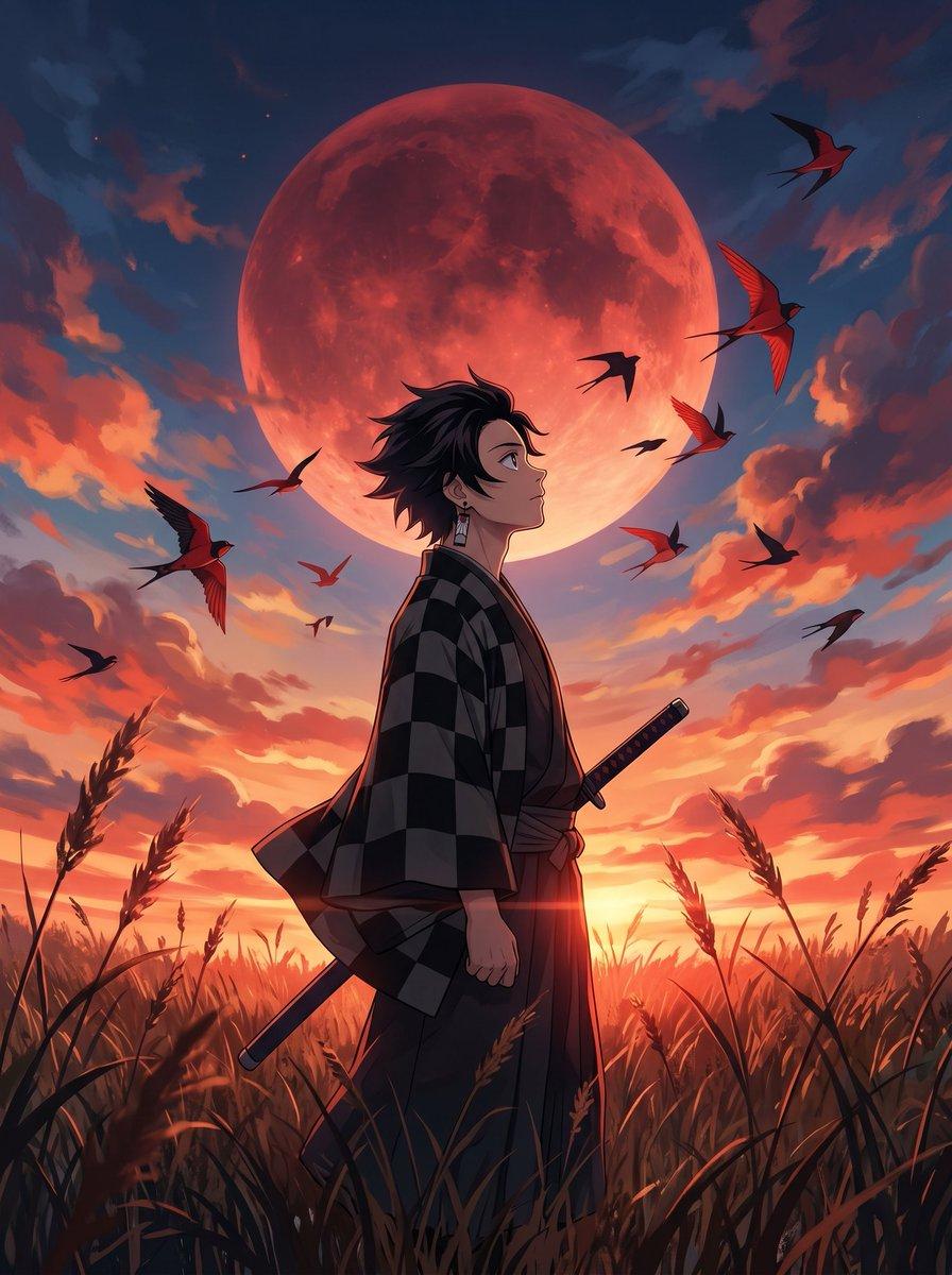 Cinematic Crimson Moon Anime Warrior - AI image template preview