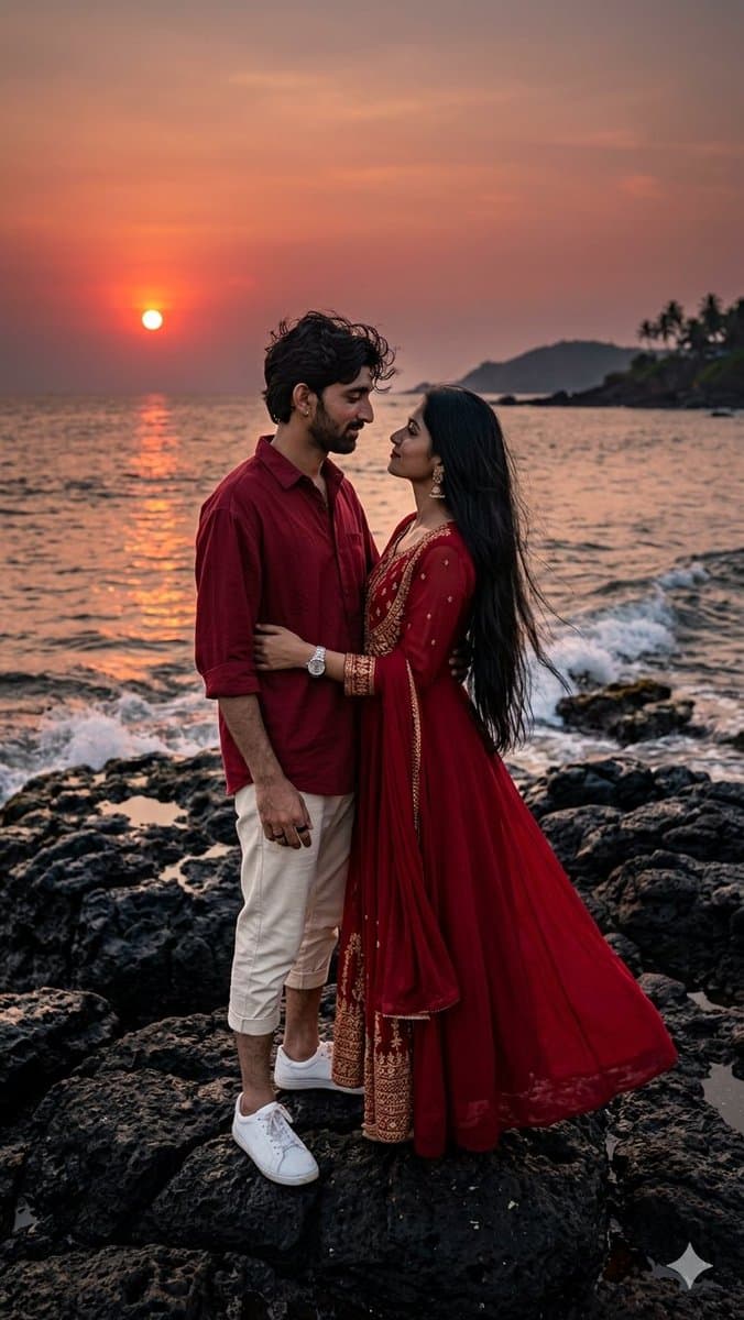 Romantic Sunset Couple Portrait - AI image template preview