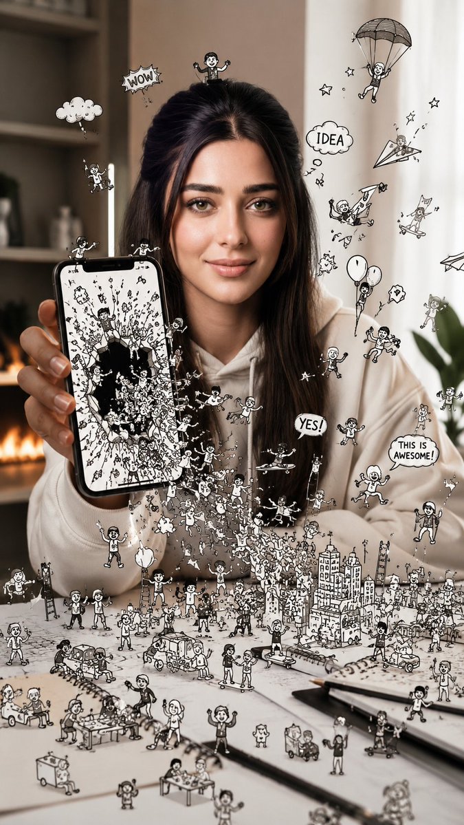 Shattered Phone Screen Doodle Portal - AI image template preview