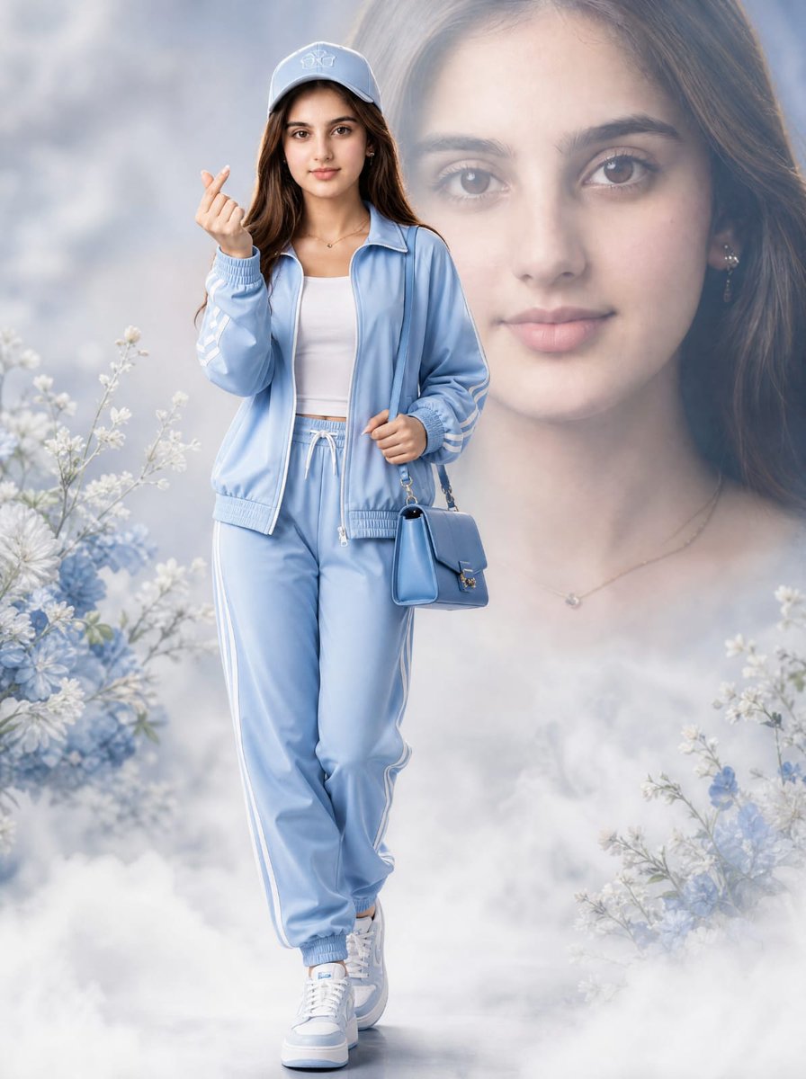 Light Blue Tracksuit Fashion Portrait - AI image template preview