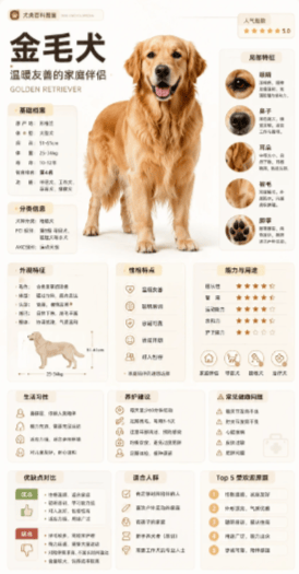 Golden Retriever Encyclopedia Card - AI image template preview