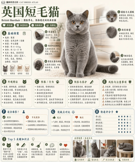 British Shorthair Encyclopedia Card - AI image template preview