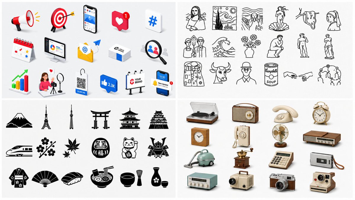 Four-Panel Icon Style Catalog - AI image template preview