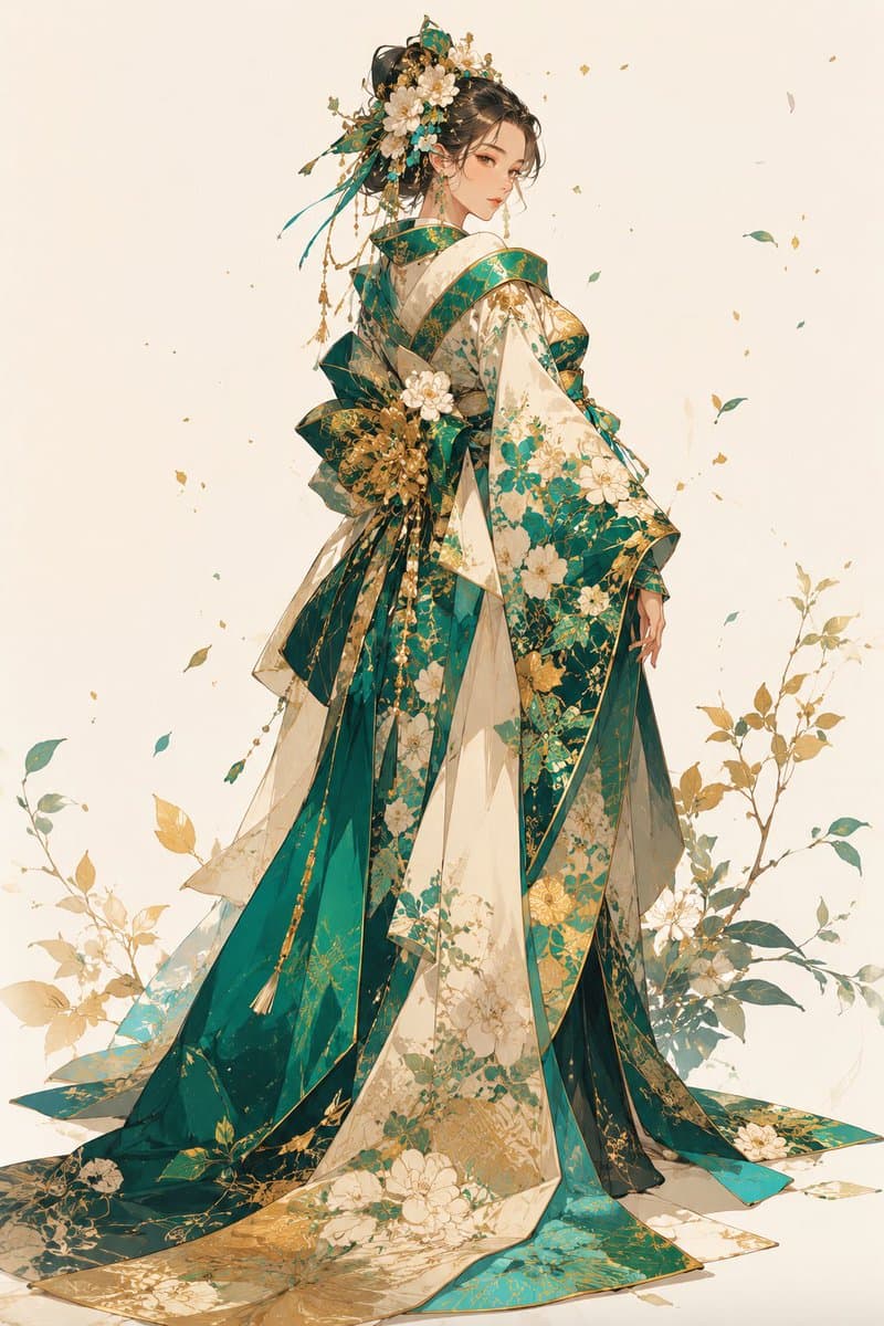 Emerald Festival Kimono Illustration - AI image template preview