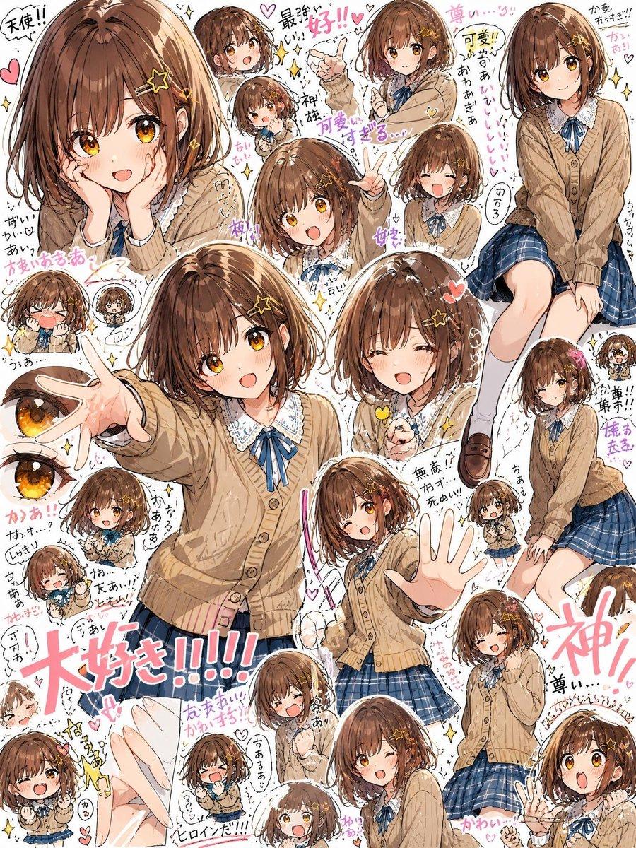 Dense Anime Schoolgirl Fan Collage - AI image template preview