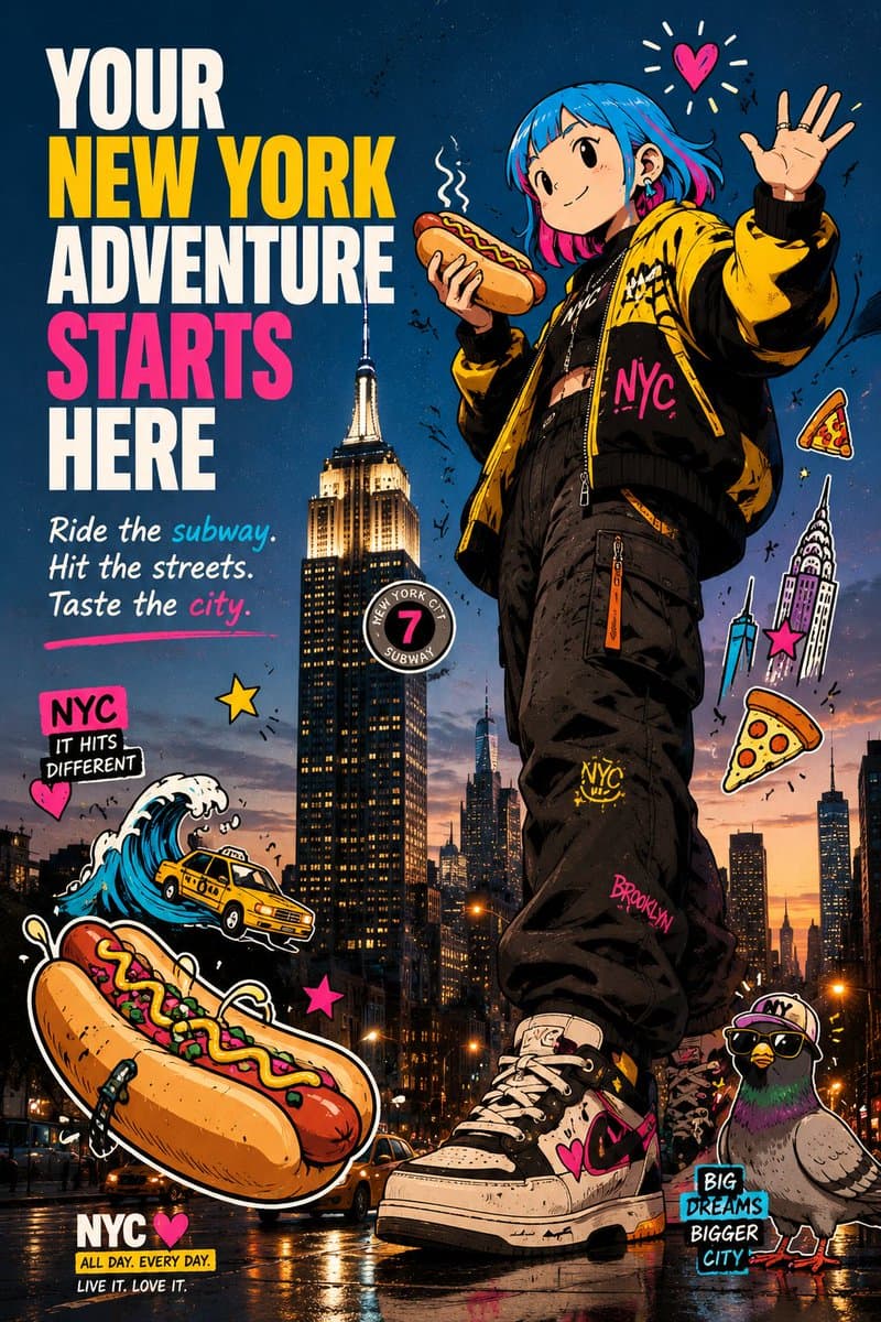 Anime NYC Adventure Poster - AI image template preview