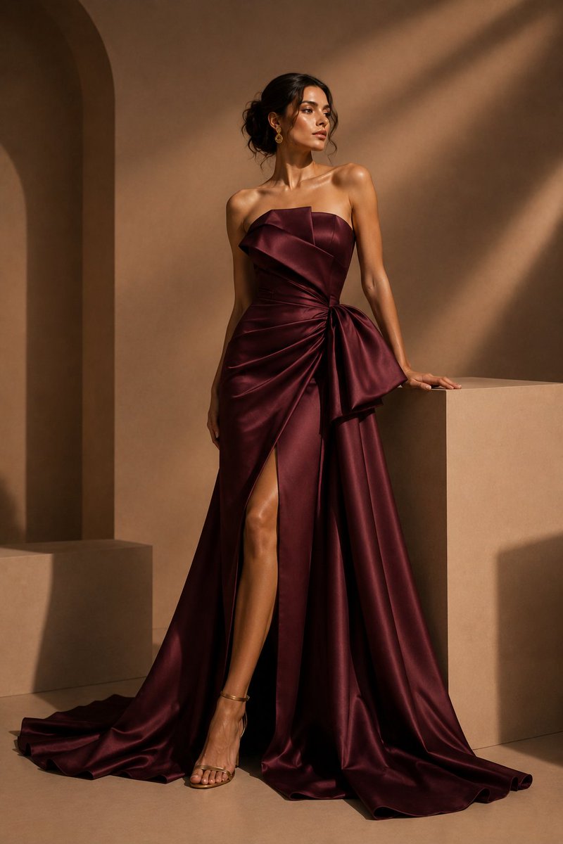 Burgundy Satin Couture Editorial - AI image template preview