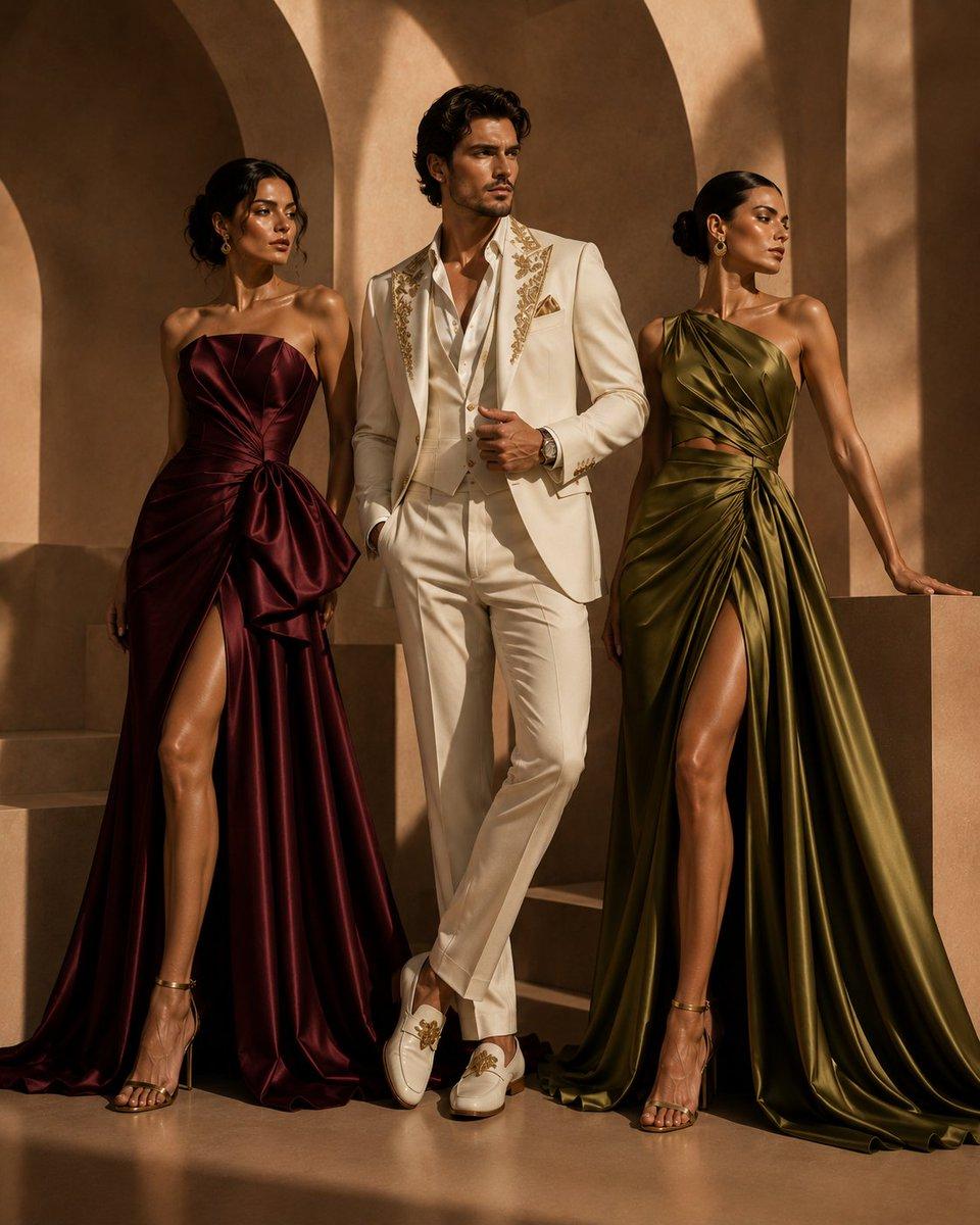 Luxury Editorial Trio in Couture - AI image template preview