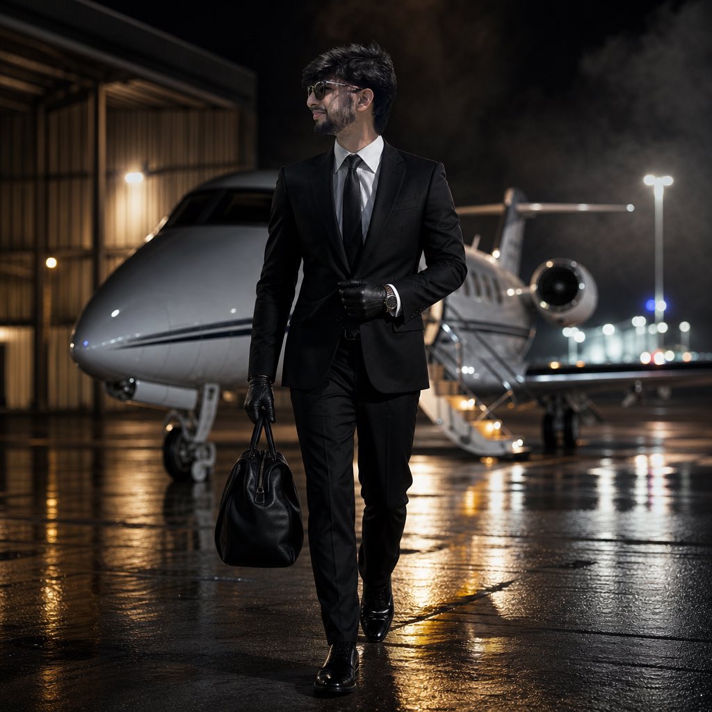 Cinematic Private Jet Hangar Portrait - AI image template preview