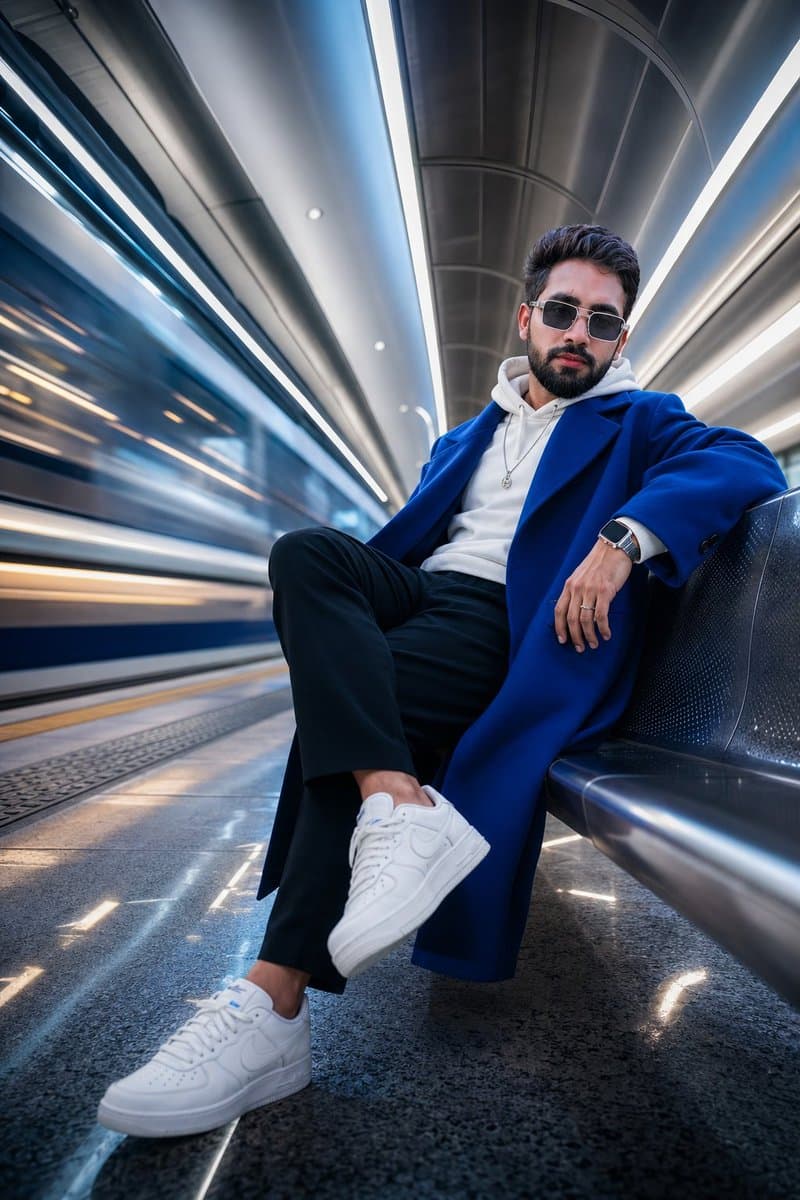 Futuristic Metro Station Fashion Shoot - AI image template preview