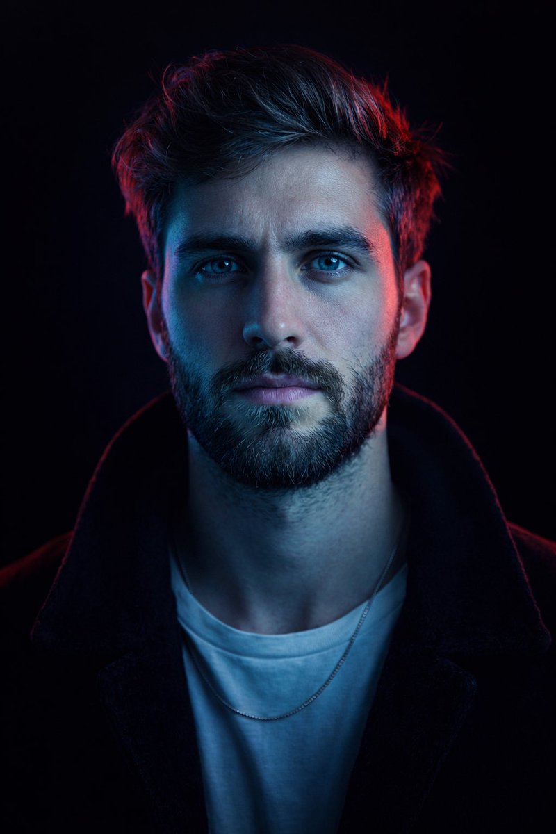 Cyberpunk Neon Split Lighting Portrait - AI image template preview