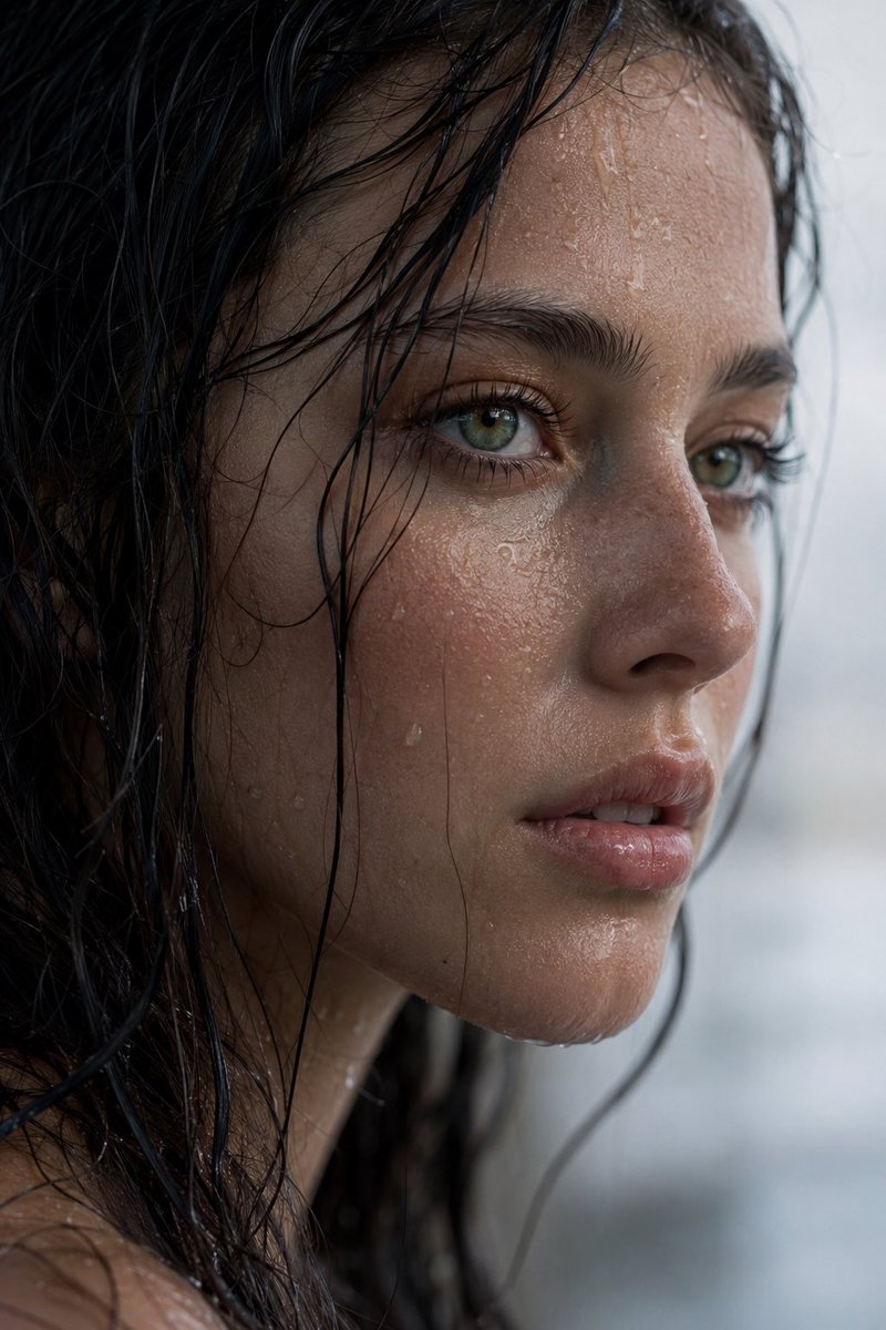 Realistic Wet Close-Up Portrait - AI image template preview