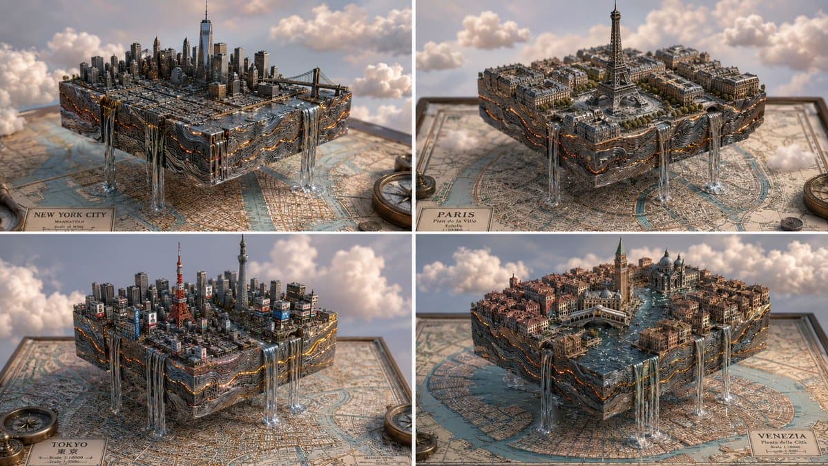 Isometric Magma Damascus Steel Cities - AI image template preview