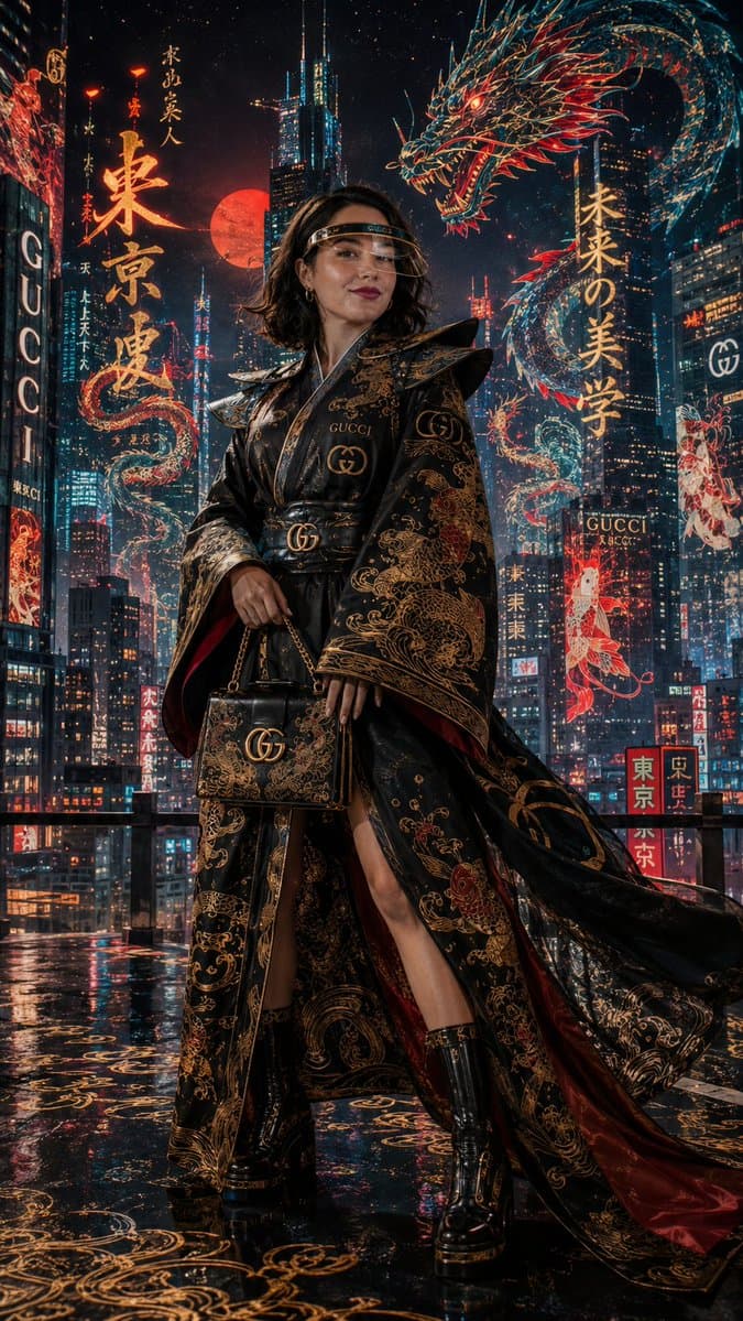 Cyber-Kimono Couture in Tokyo - AI image template preview