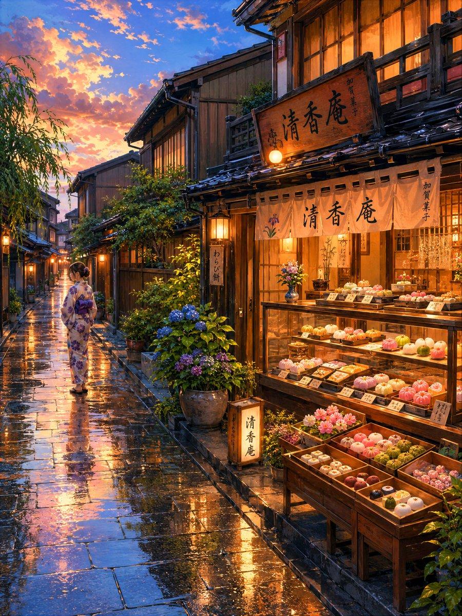 Cozy Evening Japanese Sweets Shop - AI image template preview
