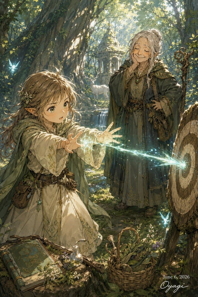 Magic Girl and Grandmother Mentor - AI image template preview