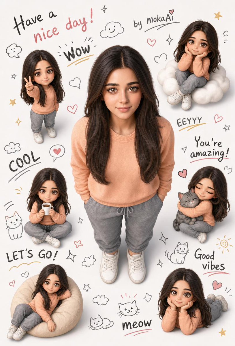 3D Portrait with Chibi Characters and Doodles - AI image template preview