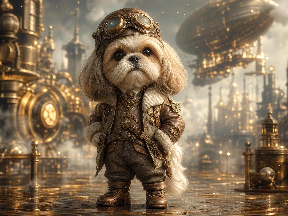 Steampunk Shih Tzu Airship Pilot - AI image template preview