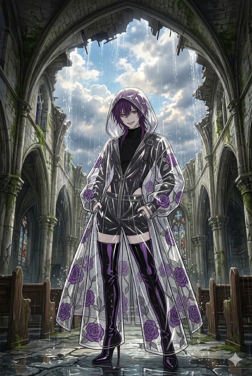 Stained Glass Rose Raincoat - AI image template preview
