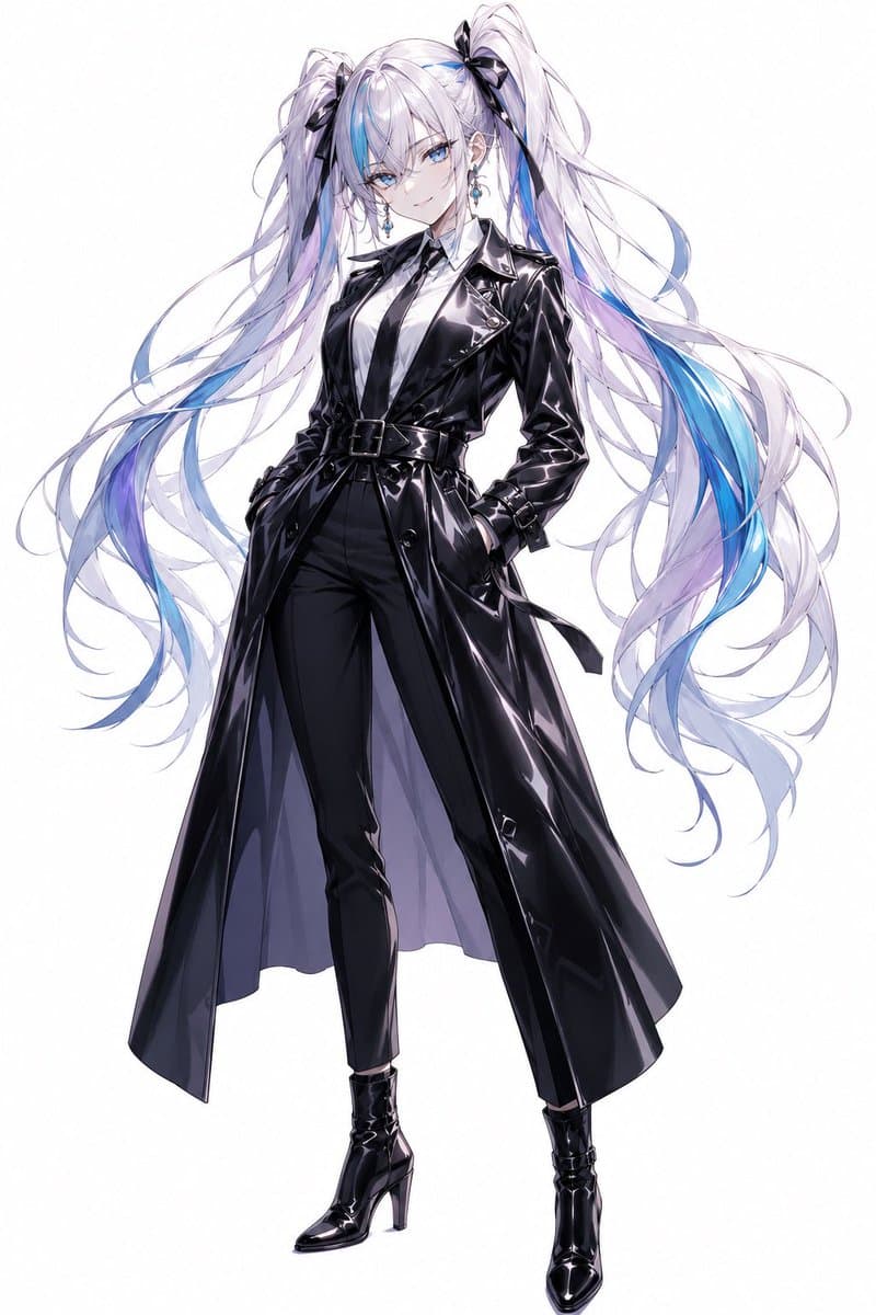 Anime Twin-Tail Patent Trench Fashion - AI image template preview
