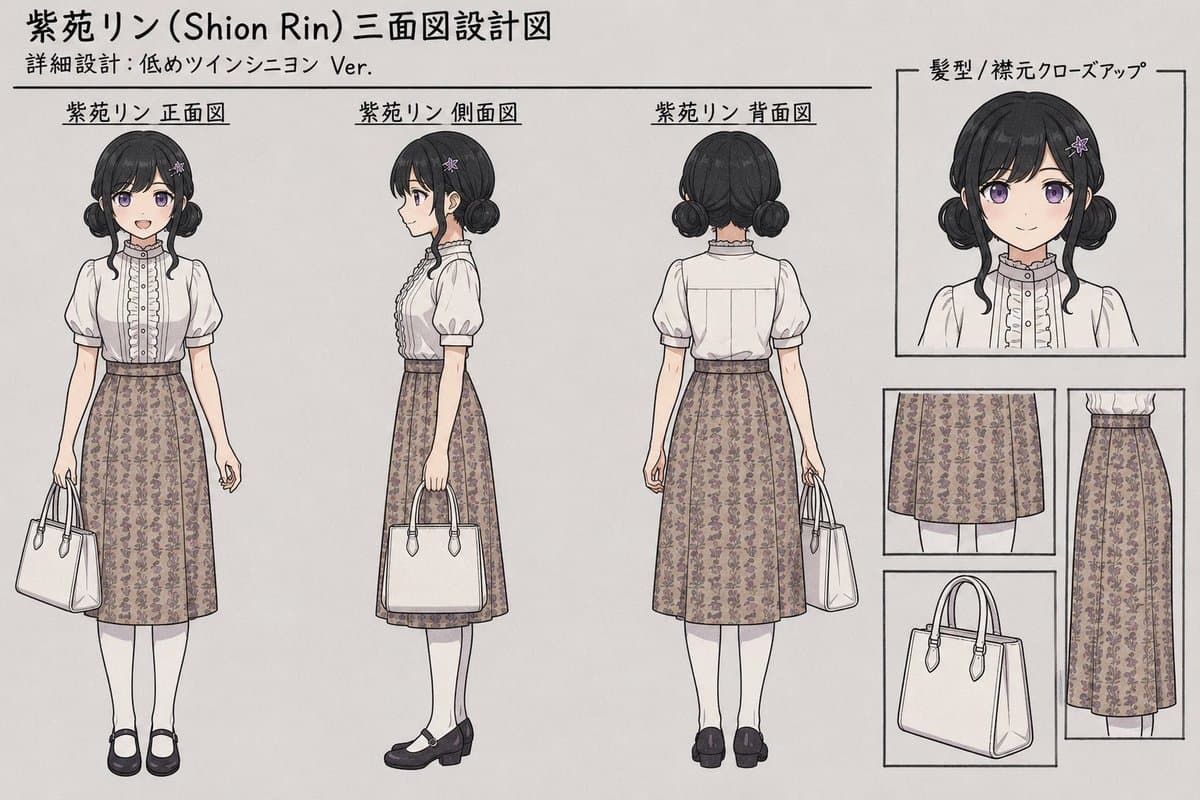 Shion Rin Three-View Design Sheet - AI image template preview