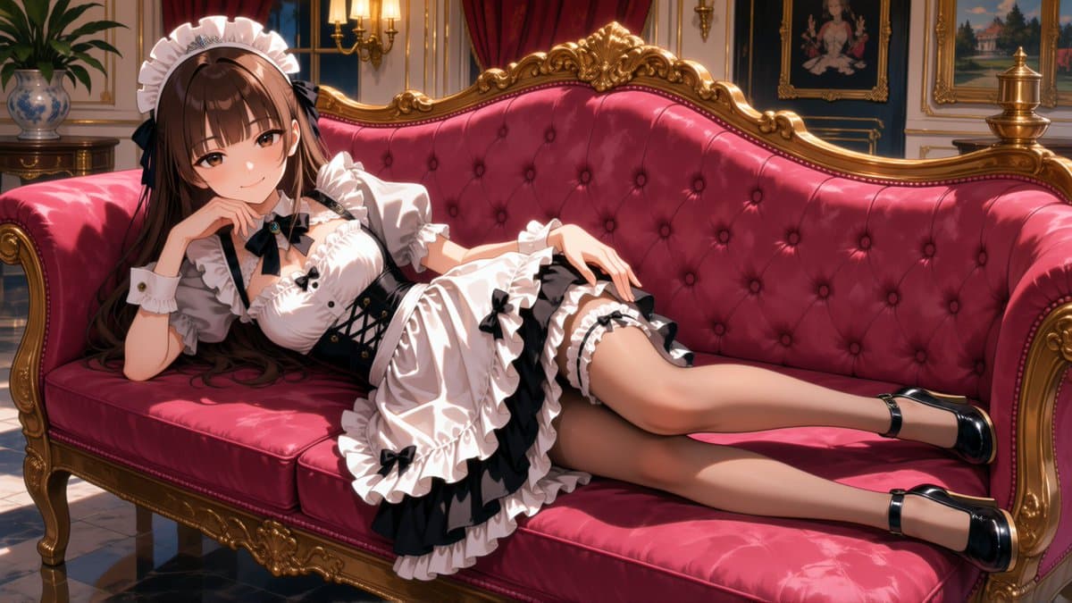Anime Maid on Baroque Sofa - AI image template preview