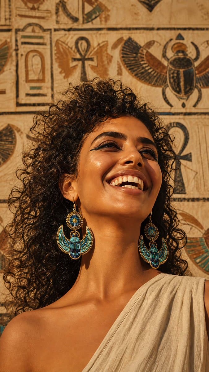 Egyptian Scarab Earring Portrait - AI image template preview