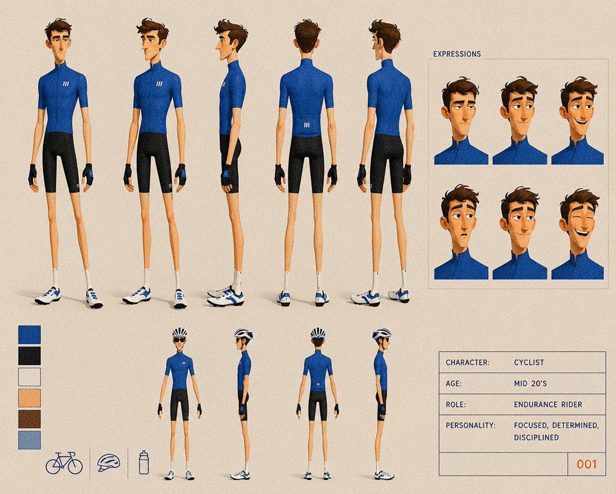 Cyclist Character Design Sheet - AI image template preview