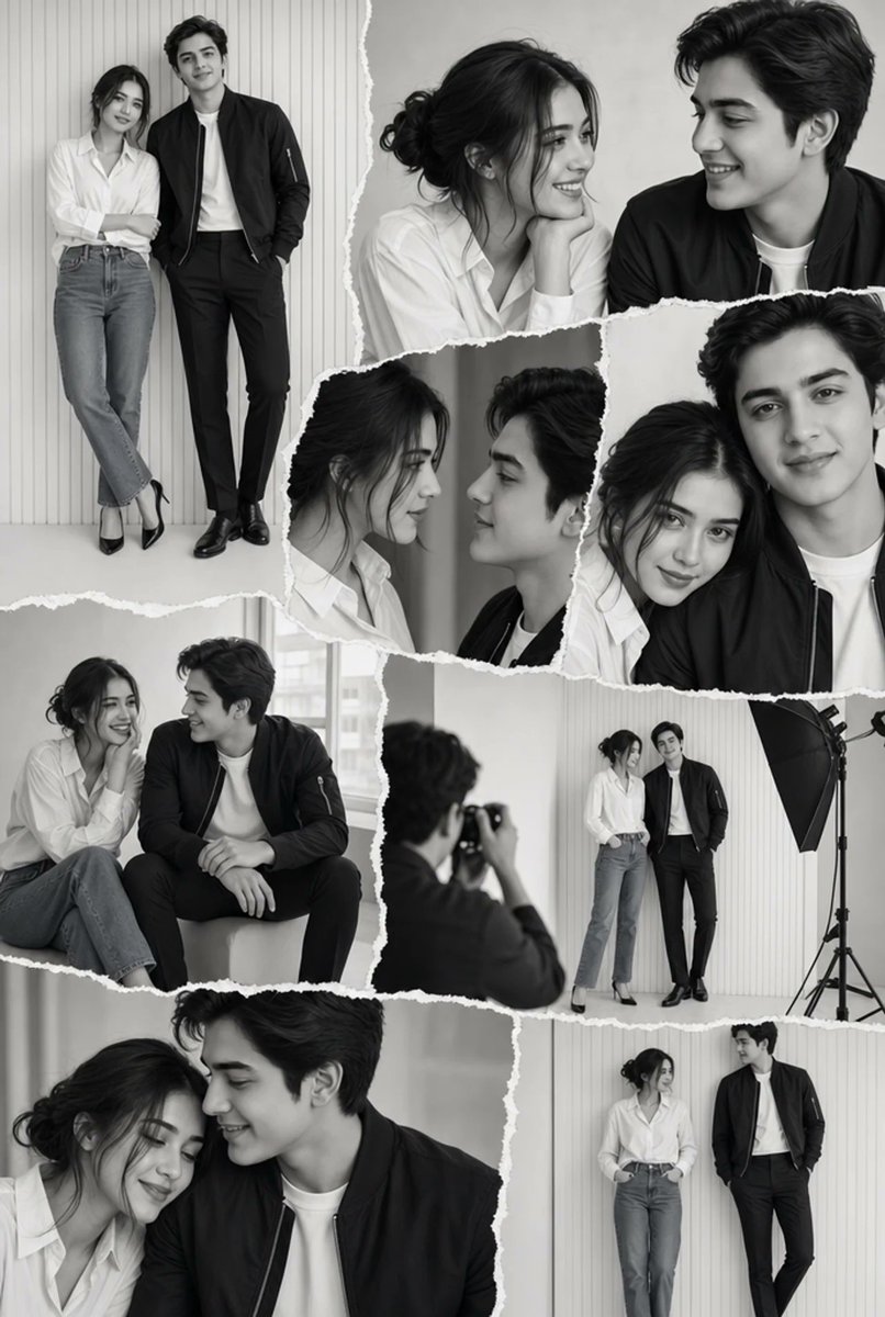 Monochrome Couple Studio Collage - AI image template preview