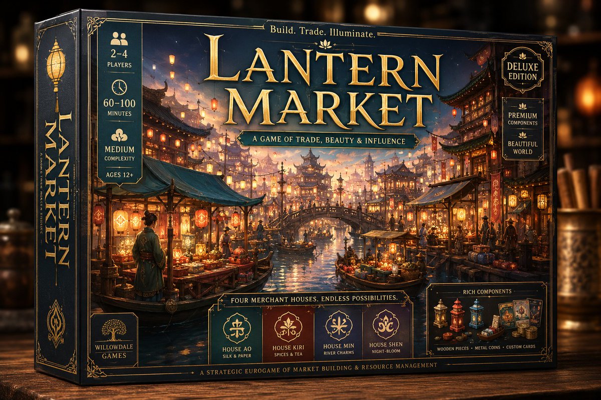Deluxe Lantern Market Board Game Box - AI image template preview