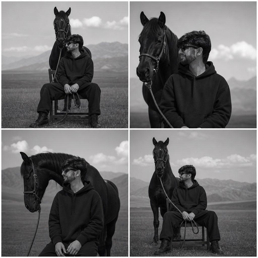 Monochrome Horse Field Portrait - AI image template preview