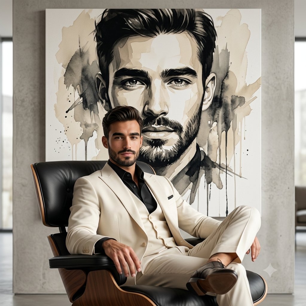 Lounge Suit Cinematic Portrait - AI image template preview