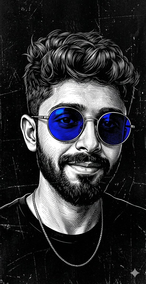 Monochrome Scratchboard Selfie Portrait - AI image template preview