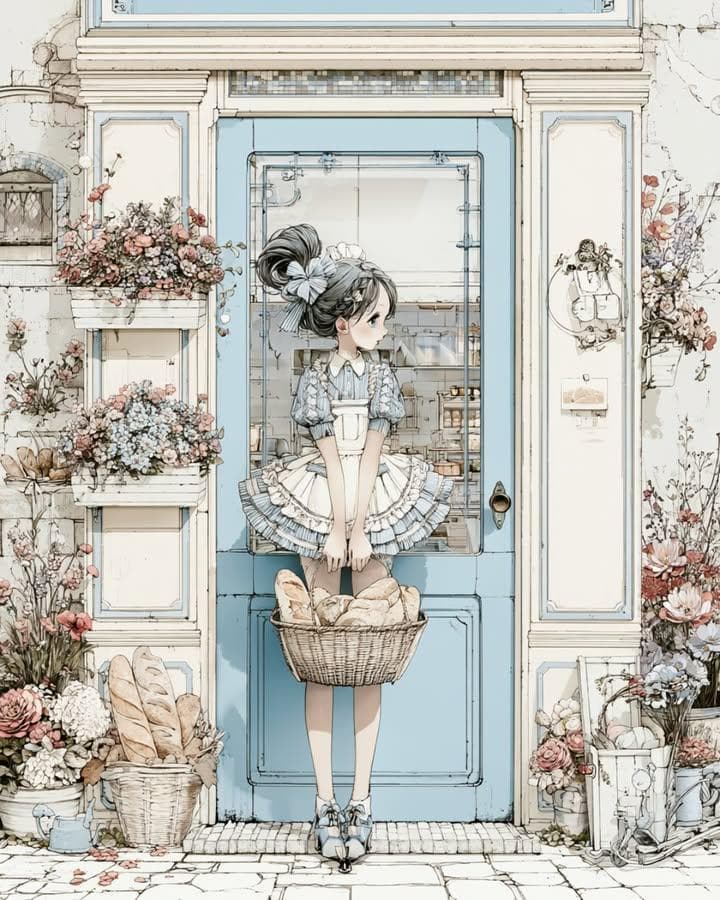 Vintage Bakery Anime Illustration - AI image template preview