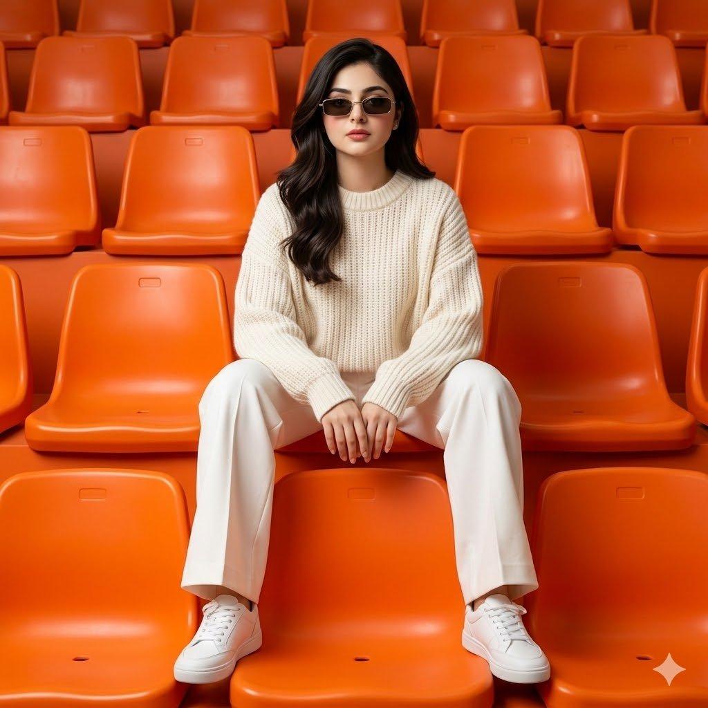Monochromatic Editorial Stadium Fashion - AI image template preview
