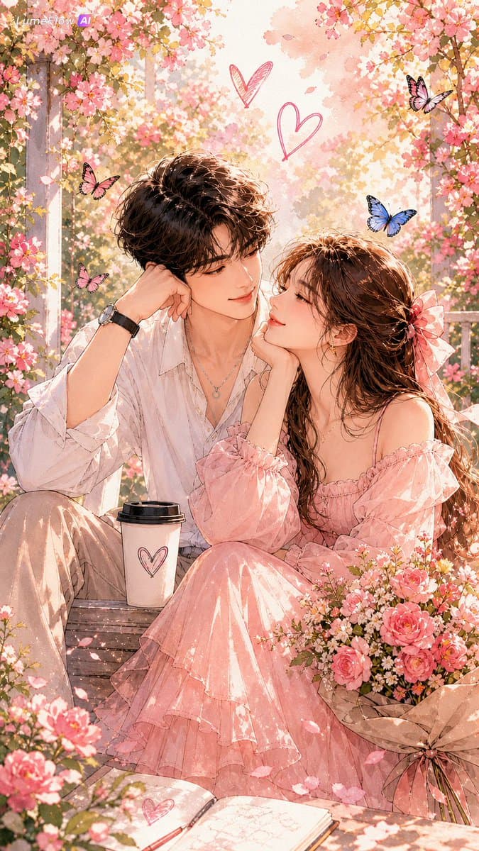 Watercolor Korean Couple Portrait - AI image template preview