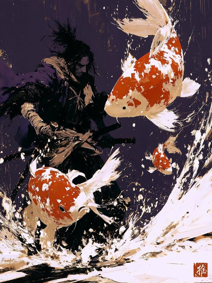 Samurai Ink Wash Painting - AI image template preview