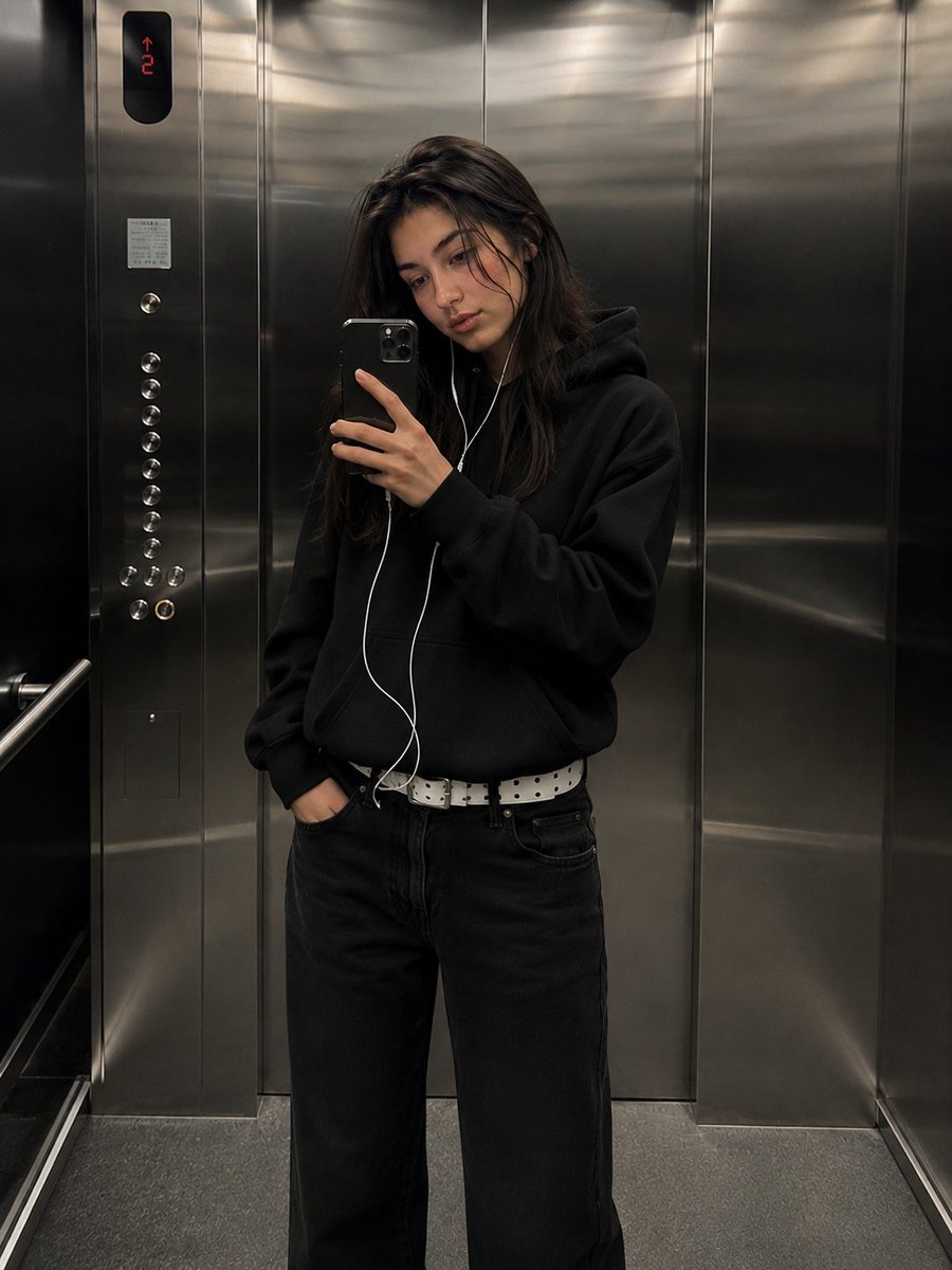 Urban Streetwear Elevator Mirror Selfie - AI image template preview