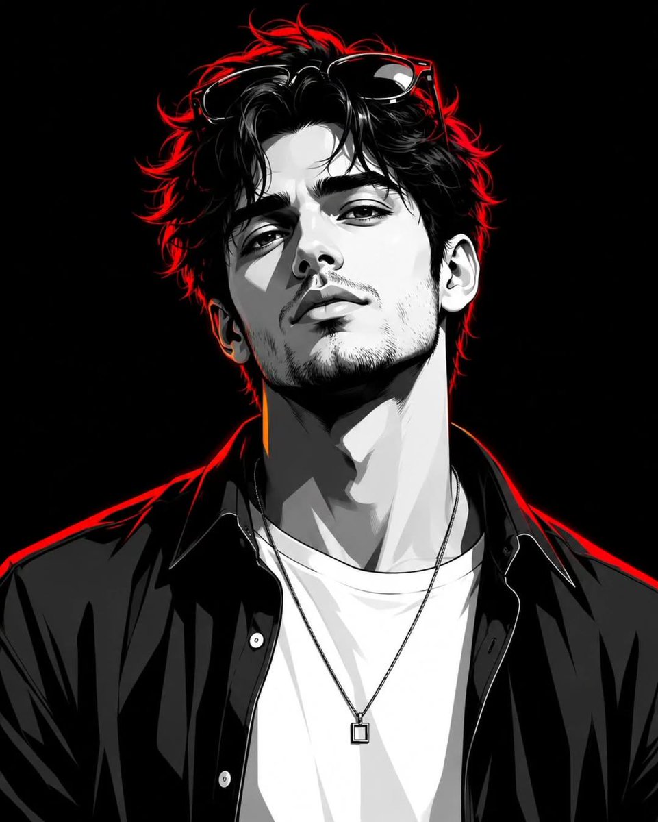 Monochrome Portrait with Neon Rim Light - AI image template preview