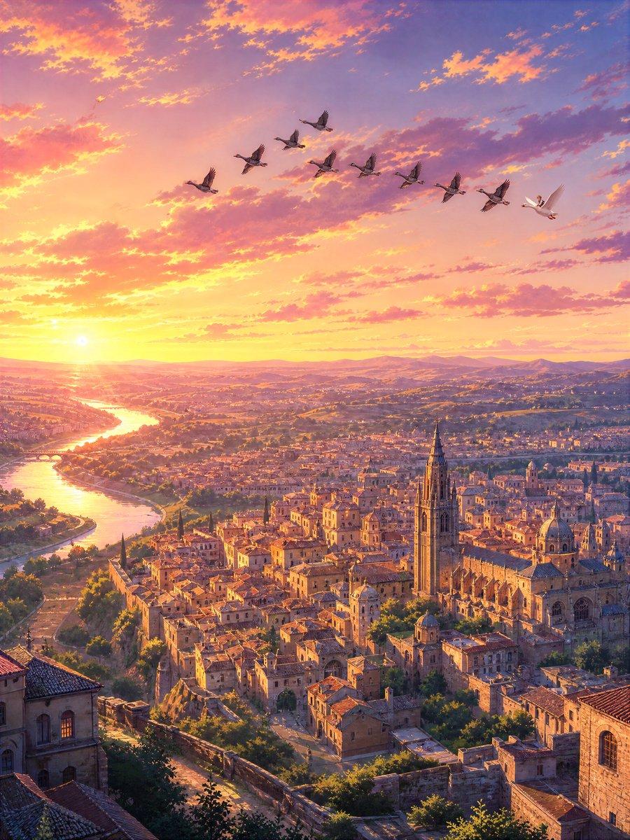 Sunset Ancient Spanish City Landscape - AI image template preview