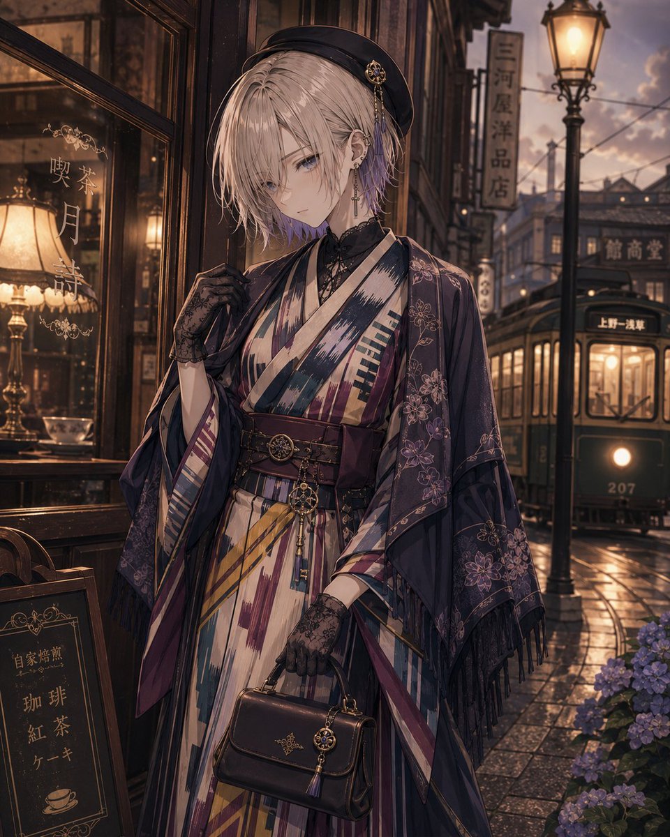 Showa Modern Meisen Kimono Fashion - AI image template preview