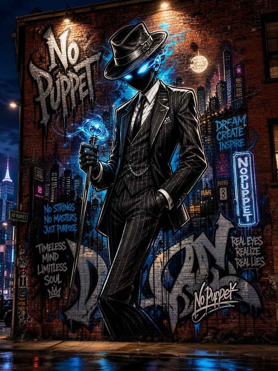 No Puppet Noir Graffiti Mural - AI image template preview