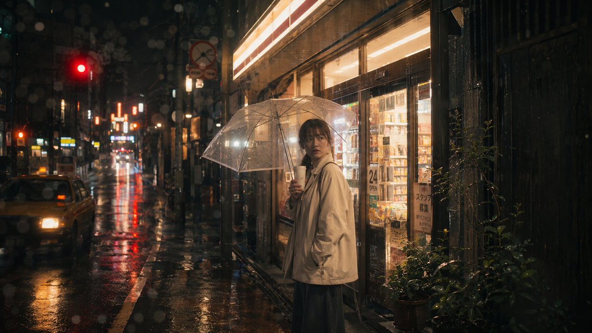 Rainy Tokyo Convenience Store Scene - AI image template preview