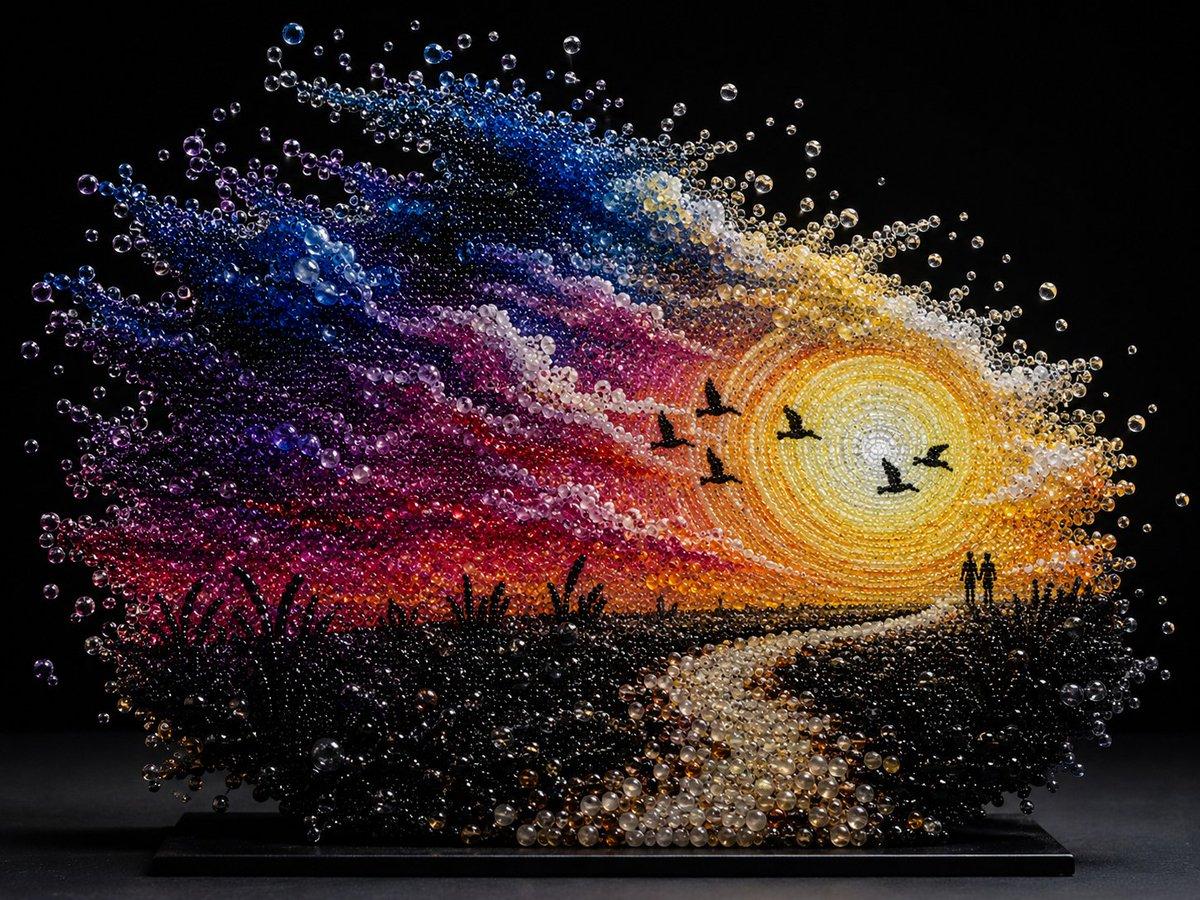 Pearlescent Bead Sunset Sculpture - AI image template preview