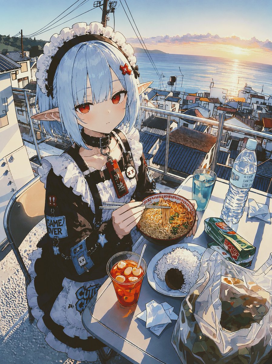 POV Seaside Elf Maid Dinner - AI image template preview